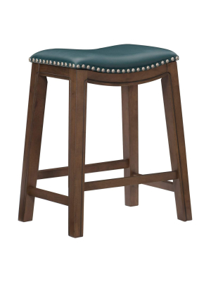 Homelegance 24-inch Counter Height Wooden Bar Stool With Solid Wood Legs And Faux Leather Saddle Seat Kitchen Barstool Dinning Chair, Green And Gray