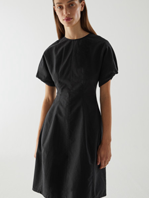 Sculpted Cotton Puff Sleeve Dress