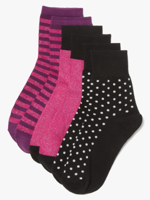 Metallic Stripe 3-pack Shortie Crew Socks