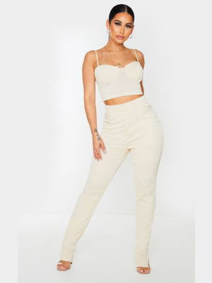 Shape Cream Wide Rib High Waist Split Hem Pants