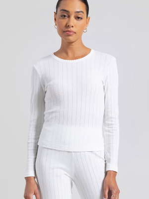 Pointelle Slim Fit Long Sleeve - White