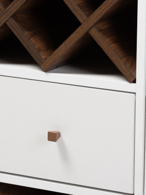 Savino And Walnut Finished Wood Wine Cabinet White/brown - Baxtonstudio