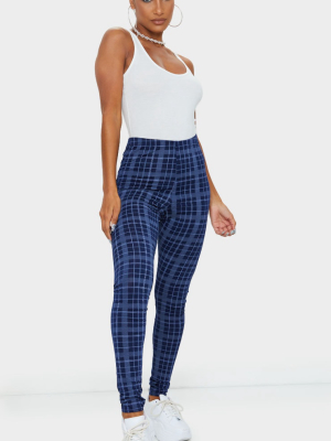 Blue Check Print Leggings