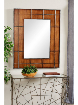 36" X 44" Large Rectangular Wood Wall Mirror With Metal Grid Overlay Golden Brown - Olivia & May