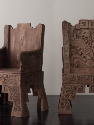 Pair Of Aztec Revival Throne Chairs