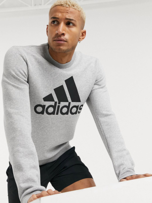 Adidas Training Logo Crewneck Sweatshirt In Gray Marl