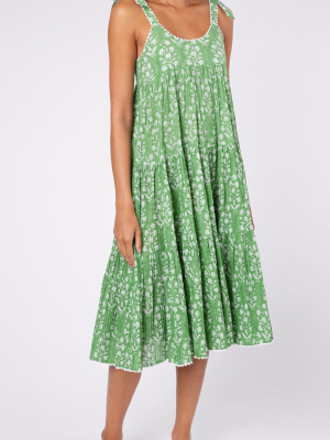 Pleated Floral Cotton Midi Dress