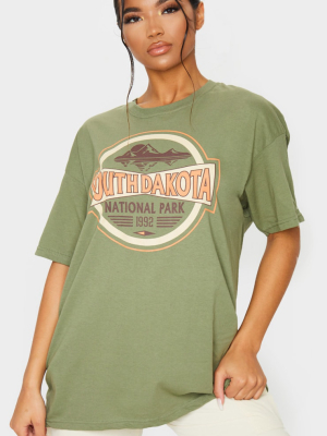 Khaki South Dakota Printed T Shirt