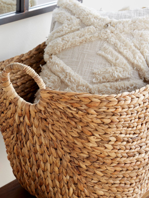 Olivia & May 20"x19" Extra Large Oval Seagrass Wicker Basket With Handles Natural