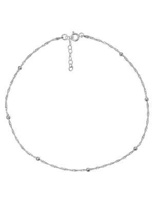 Women's Diamond Cut Singapore Extender Anklet With Ball Stations In Sterling Silver - Silver (9" + 1")