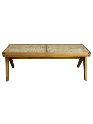 Mid Century Jeanneret Hand Woven Bench - Narrow