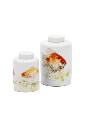 Colored Fish Round Tea Jar In Two Sizes