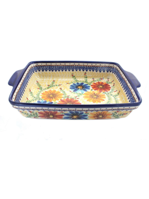 Blue Rose Polish Pottery Autumn Burst Baker With Handles