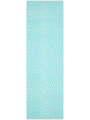 Montauk Diamond Turquoise/ivory Runner Rug