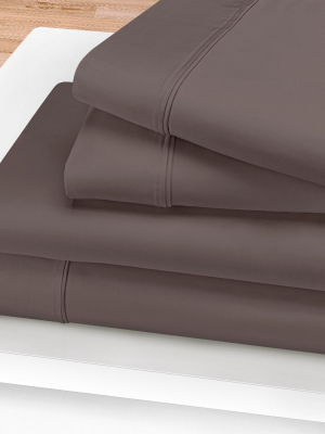 Blue Nile Mills Solid 1200-thread Count Deep Pocket Sheet Set, Queen, Charcoal