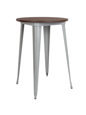 Flash Furniture 30" Round Metal Indoor Bar Height Table With Rustic Wood Top