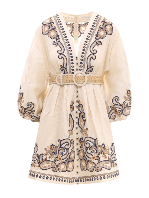 Zimmermann Aliane Embroidered Belted Mini Dress