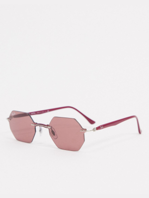 Ray-ban Rimless Slim Hexagonal Sunglasses In Purple