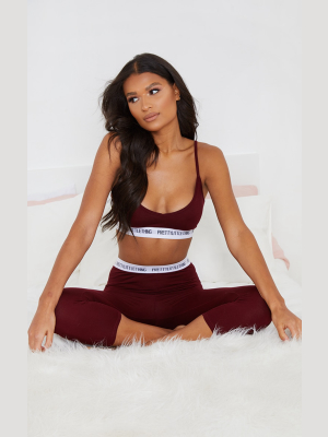 Prettylittlething Wine Bralet And Crop Legging Set