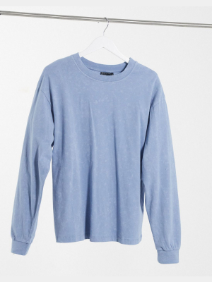 Asos Design Oversized Long Sleeve T-shirt With Cuff Detail In Blue