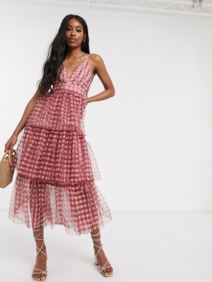 Forever U Tiered Midi Dress In Gingham