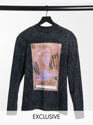 Collusion Unisex Long Sleeve T-shirt With Print In Extreme Acid Wash