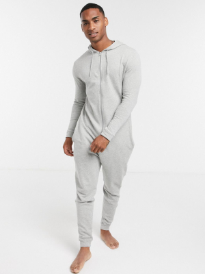 Asos Design Onesie In Gray Marl