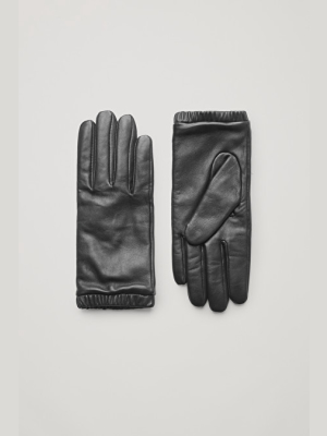 Gathered Leather-cashmere Gloves