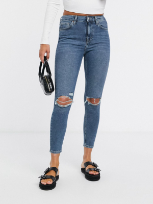 Topshop Jamie Skinny Jeans In Green Denim Wash