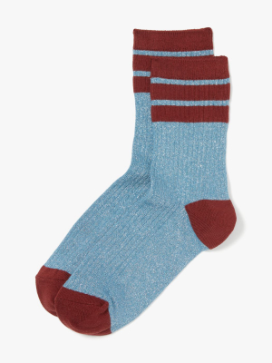 Ribbed Metallic Striped Crew Socks