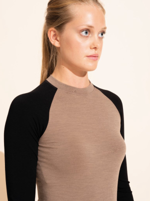 Albane Merino Crew Neck Top - Taupe / Black