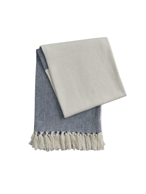 Split P Herringbone Throw - Natural & Navy - 60''l