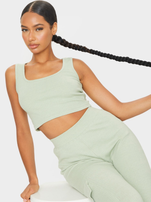 Sage Green Ribbed Scoop Neck Cropped Vest Top