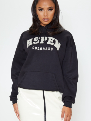 Black Aspen Slogan Print Hoodie