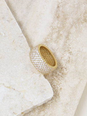 Crystal Thick Band 18k Gold Plated Ring