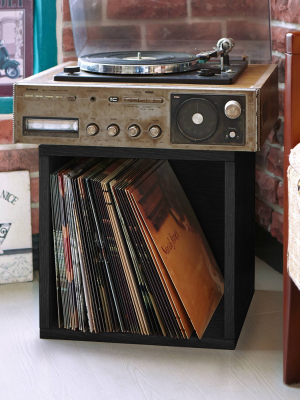 Way Basics Eco Stackable Vinyl Record Storage Cube Black Wood Grain