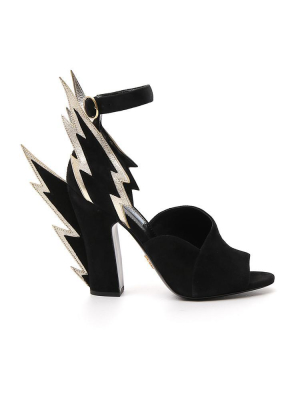 Prada Thunderbolt Detail Ankle Strap Sandals