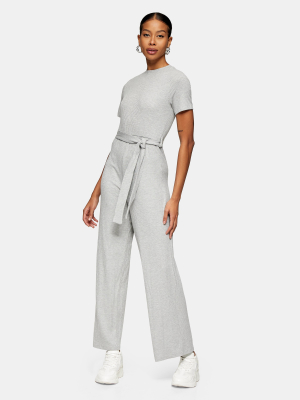 Gray Marl Ribbed T-shirt Jumpsuit