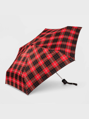 Cirra By Shedrain Women's Plaid Mini Manual Compact Umbrella - Red/black