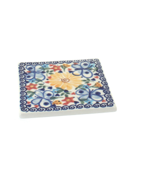 Blue Rose Polish Pottery Butterfly Tile