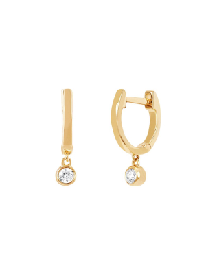 Mini Huggie Diamond Bezel Earrings - Yellow Gold