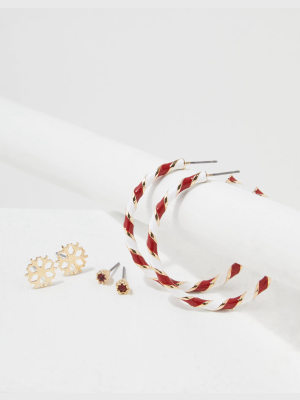 Aeo Candy Cane Hoop + Stud Earrings 3-pack