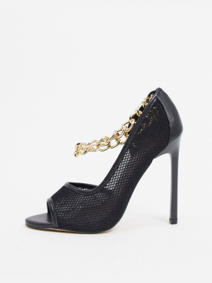 Asos Design Papaya Peep Toe Chain Detail High Shoes In Black