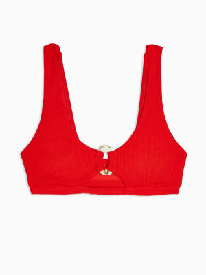 Red Ring Cut Out Crop Bikini Top