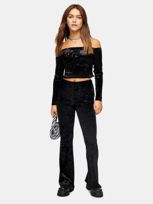 Petite Black Crushed Velvet Flare Pants