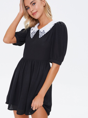 Embroidered Puff-sleeve Dress