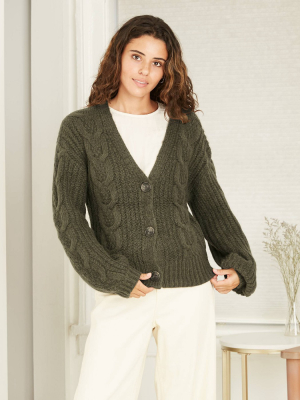 Women's V-neck Cable Knit Button-front Cardigan - A New Day™