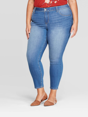 Women's Plus Size Jeggings With Comfort Elastic Waist - Ava & Viv™ Medium Wash