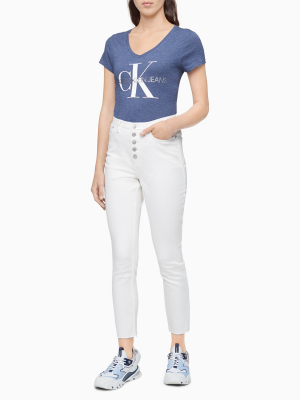 Metallic Monogram Logo V-neck T-shirt