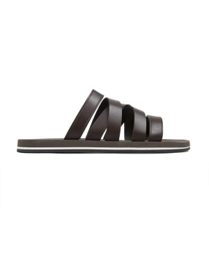 Brown Asymmetrical Multi-strapped Leather Sandal